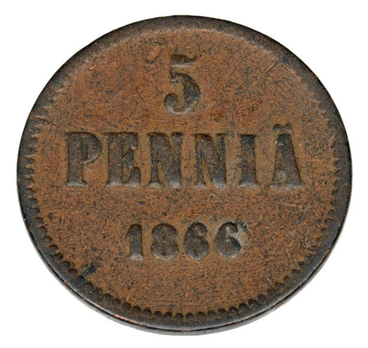 5 pennia 1866 Aleksander II Romanow Finlandia okupacja rosyjska Helsinki