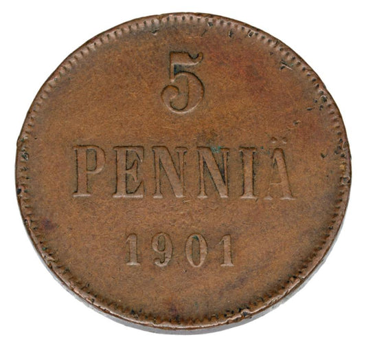 5 pennia 1901 Mikolaj II Romanow Finlandia okupacja rosyjska Helsinki