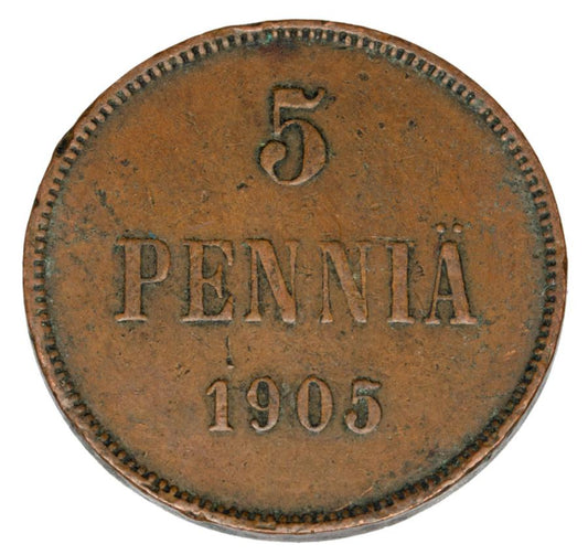 5 pennia 1905 Mikolaj II Romanow Finlandia okupacja rosyjska Helsinki