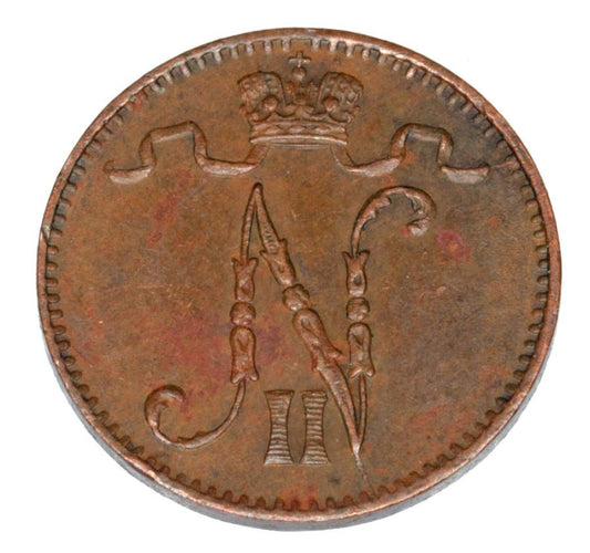 1 penni 1908 Mikolaj II Romanow Finlandia okupacja rosyjska Helsinki