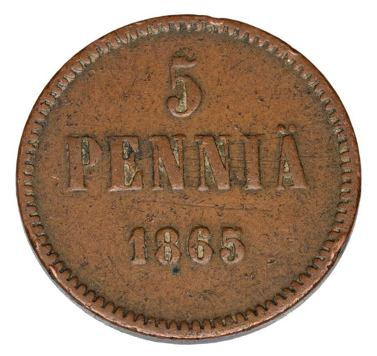 5 pennia 1865 Aleksander II Romanow Finlandia okupacja rosyjska Helsinki
