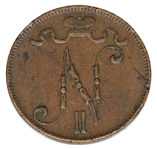 5 pennia 1907 Mikolaj II Romanow Finlandia okupacja rosyjska Helsinki
