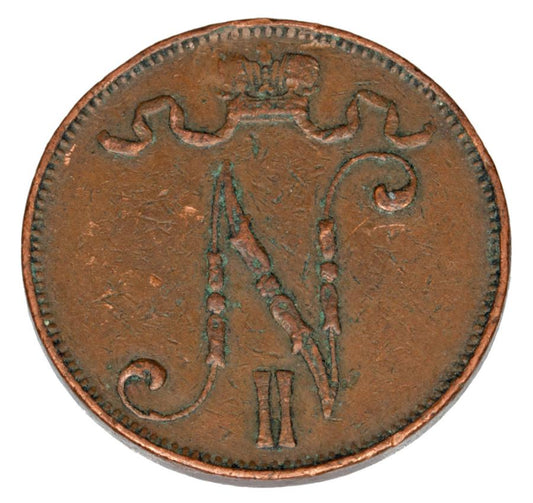 5 pennia 1908 Mikolaj II Romanow Finlandia okupacja rosyjska Helsinki